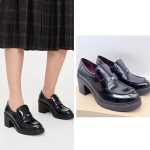 Tory Burch Classic Heeled Lug Loafers Platform Block Heels Black Patent US 7